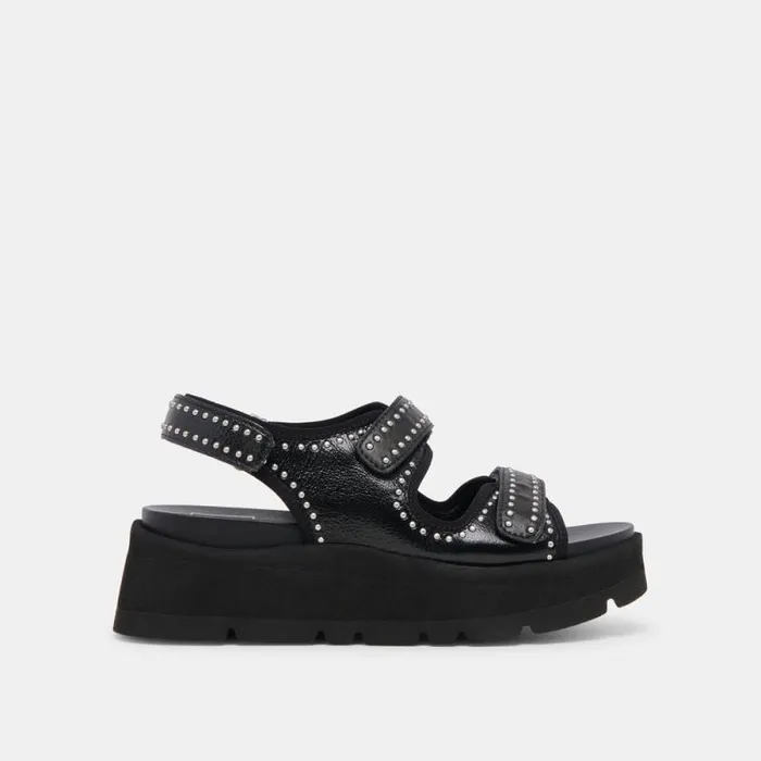 Dolce Vita Dubai Stud Sandals Midnight Crinkle Patent Women Sandals