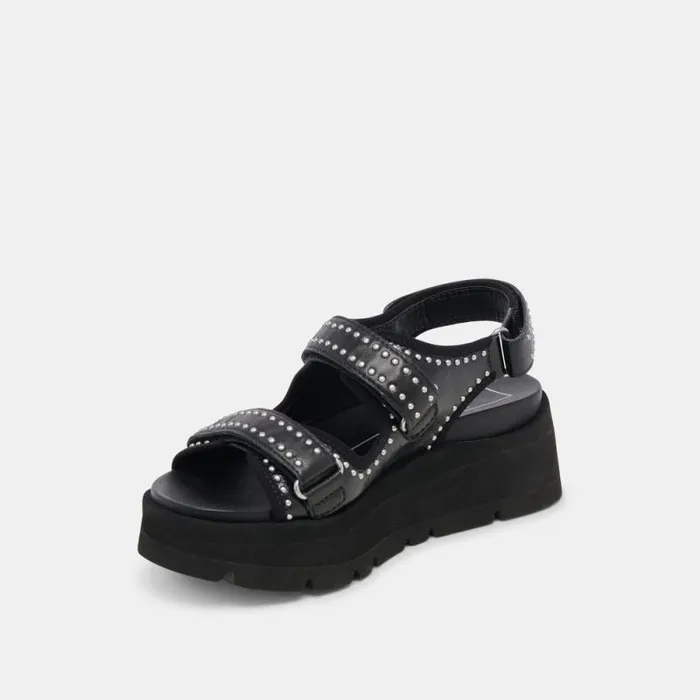 Dolce Vita Dubai Stud Sandals Midnight Crinkle Patent Women Sandals