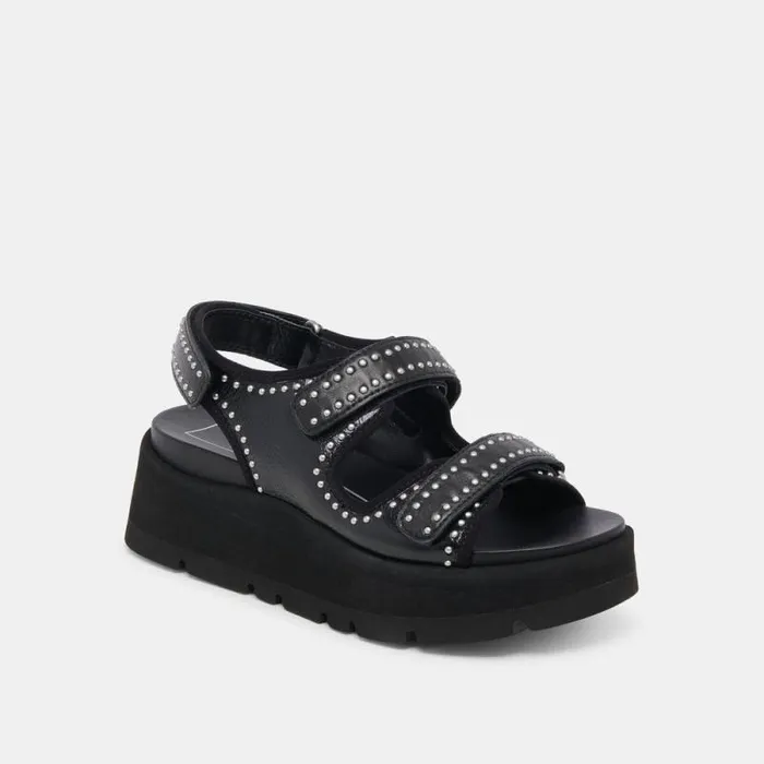 Dolce Vita Dubai Stud Sandals Midnight Crinkle Patent Women Sandals