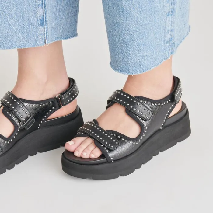 Dolce Vita Dubai Stud Sandals Midnight Crinkle Patent Women Sandals