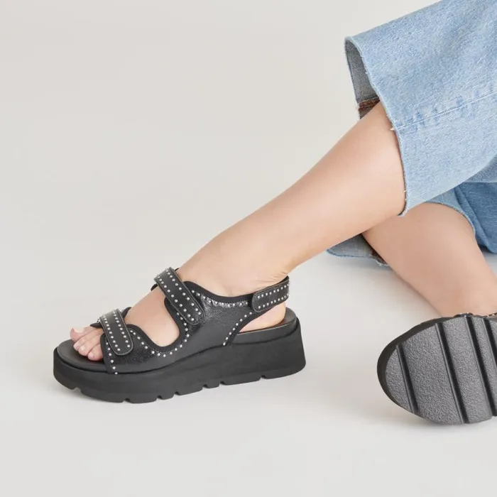 Dolce Vita Dubai Stud Sandals Midnight Crinkle Patent Women Sandals