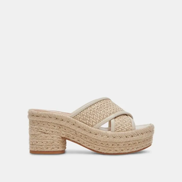 Dolce Vita Eldora Heels Natural White Raffia Women Sandals