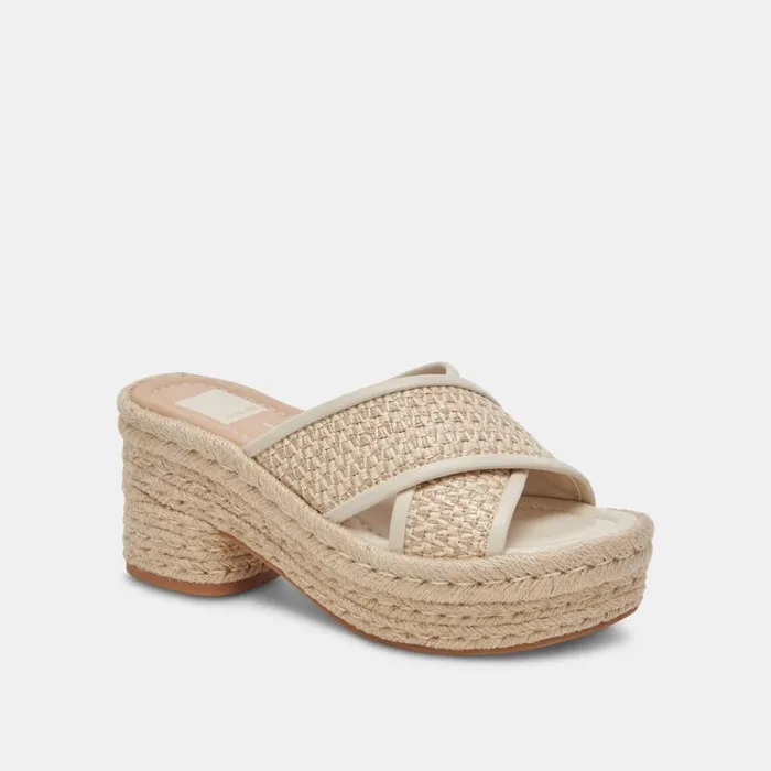Dolce Vita Eldora Heels Natural White Raffia Women Sandals