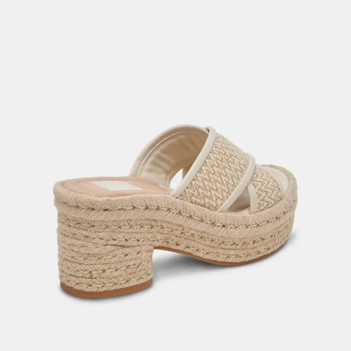 Dolce Vita Eldora Heels Natural White Raffia Women Sandals