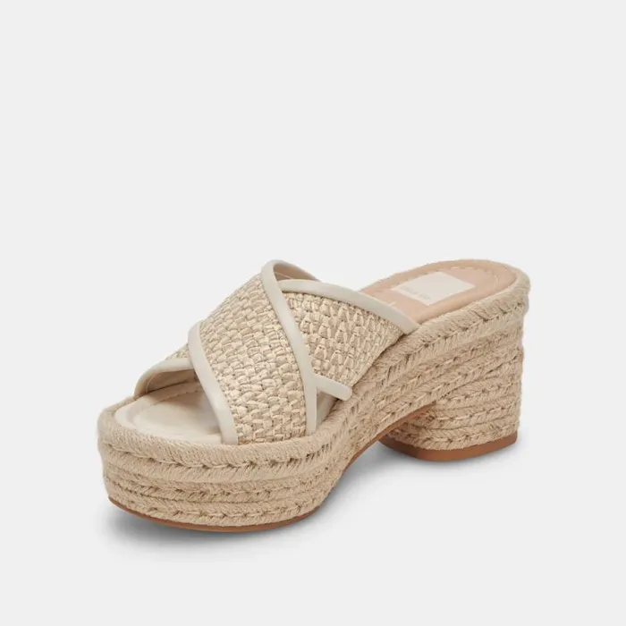 Dolce Vita Eldora Heels Natural White Raffia Women Sandals