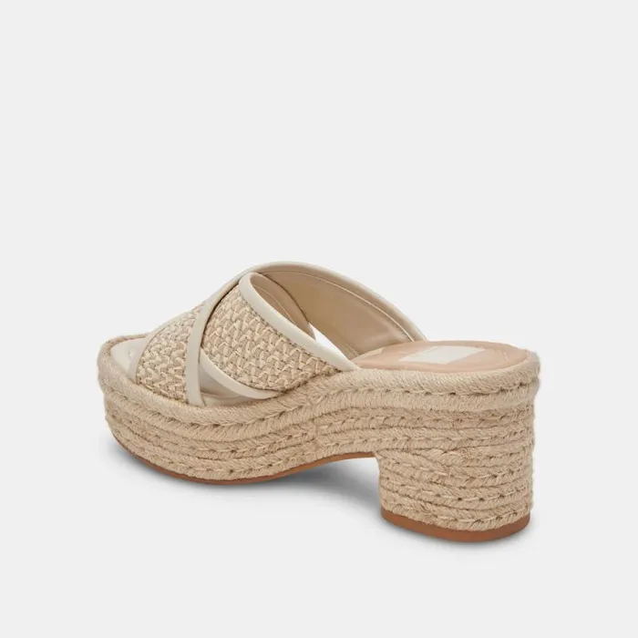 Dolce Vita Eldora Heels Natural White Raffia Women Sandals