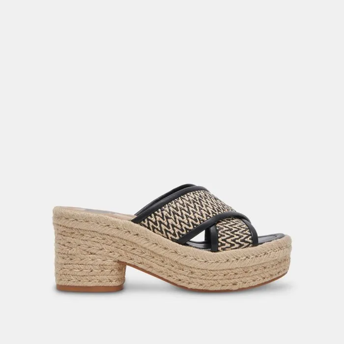 Dolce Vita Eldora Heels White Black Raffia Women Sandals