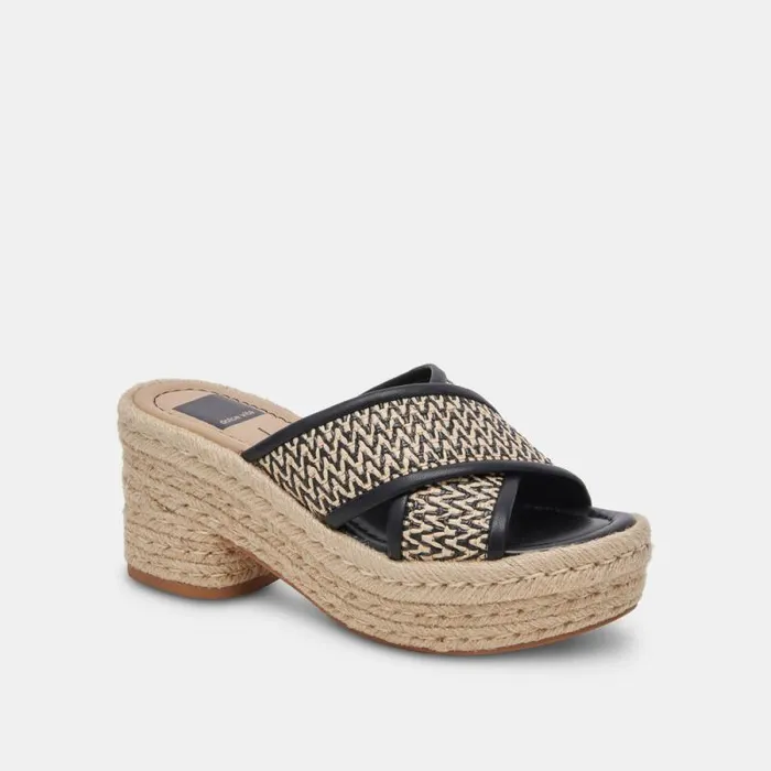 Dolce Vita Eldora Heels White Black Raffia Women Sandals