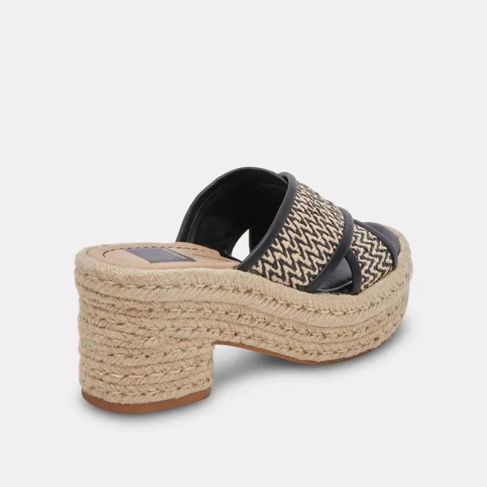 Dolce Vita Eldora Heels White Black Raffia Women Sandals