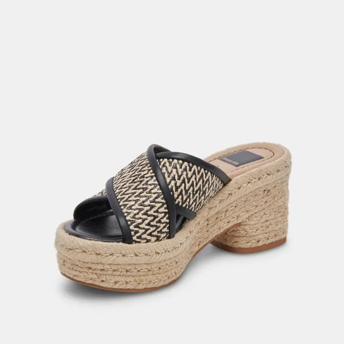 Dolce Vita Eldora Heels White Black Raffia Women Sandals