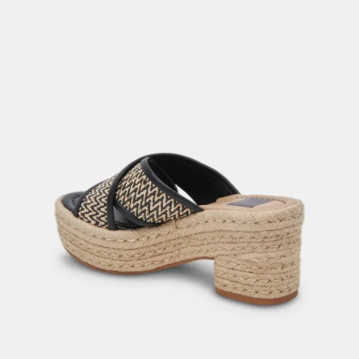 Dolce Vita Eldora Heels White Black Raffia Women Sandals