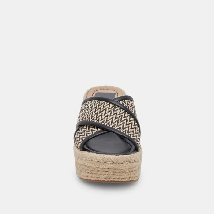 Dolce Vita Eldora Heels White Black Raffia Women Sandals