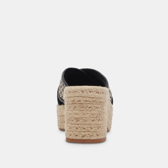 Dolce Vita Eldora Heels White Black Raffia Women Sandals