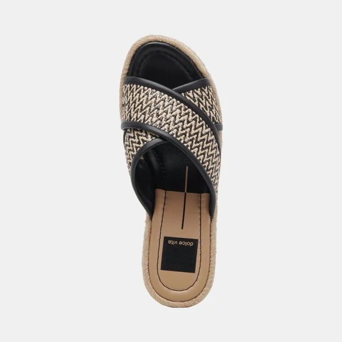 Dolce Vita Eldora Heels White Black Raffia Women Sandals