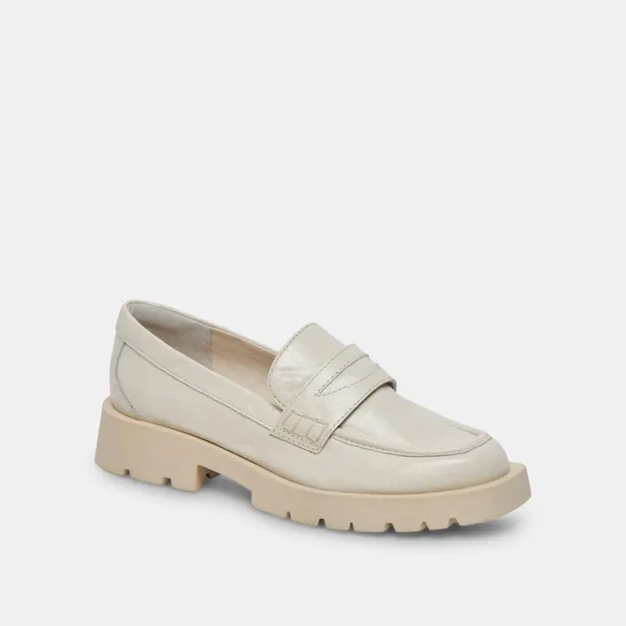 Dolce Vita Elias Flats Off White Crinkle Patent Women Flats and Loafers