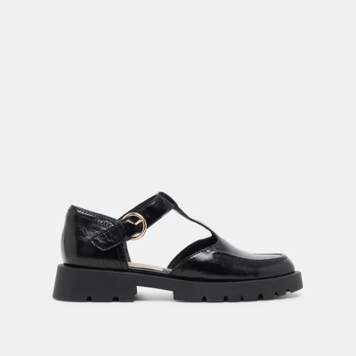 Dolce Vita Emilio Flats Midnight Crinkle Patent Leather Women Flats and Loafers