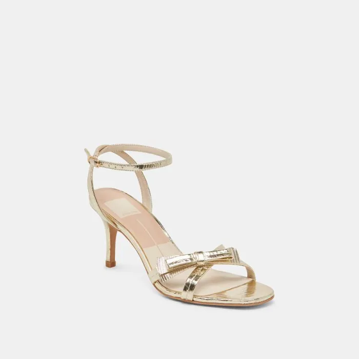 Dolce Vita Galor Heels Gold Distressed Leather Women Heels