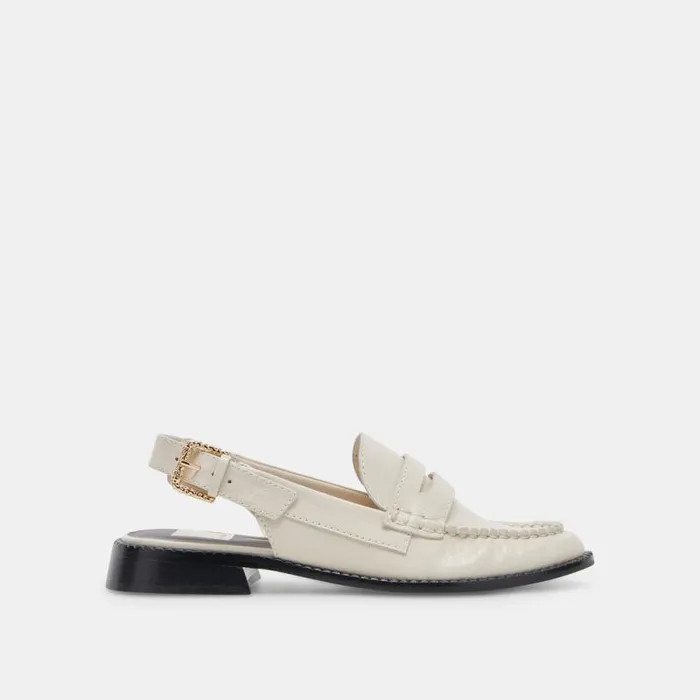 Dolce Vita Hardi Loafers Ivory Crinkle Patent Women Flats and Loafers