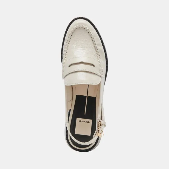 Dolce Vita Hardi Loafers Ivory Crinkle Patent Women Flats and Loafers