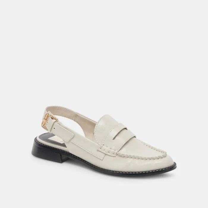 Dolce Vita Hardi Loafers Ivory Crinkle Patent Women Flats and Loafers