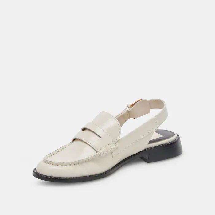 Dolce Vita Hardi Loafers Ivory Crinkle Patent Women Flats and Loafers