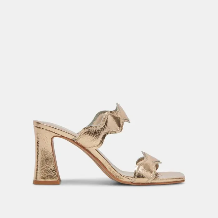 Dolce Vita Ilva Wide Heels Gold Distressed Leather Women Heels