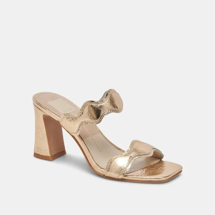Dolce Vita Ilva Wide Heels Gold Distressed Leather Women Heels
