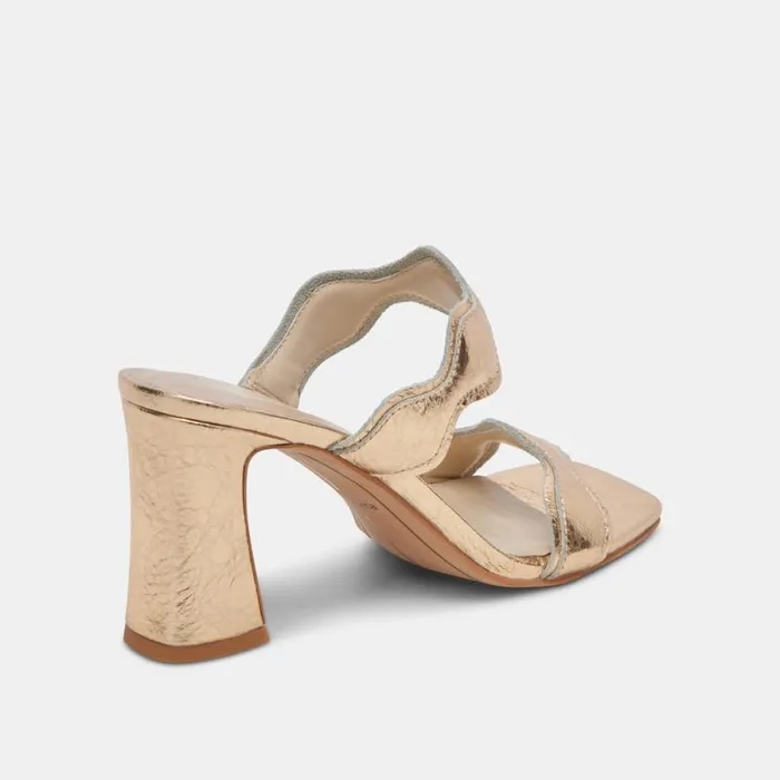 Dolce Vita Ilva Wide Heels Gold Distressed Leather Women Heels