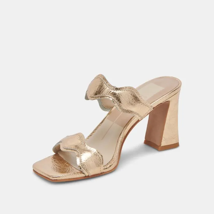 Dolce Vita Ilva Wide Heels Gold Distressed Leather Women Heels
