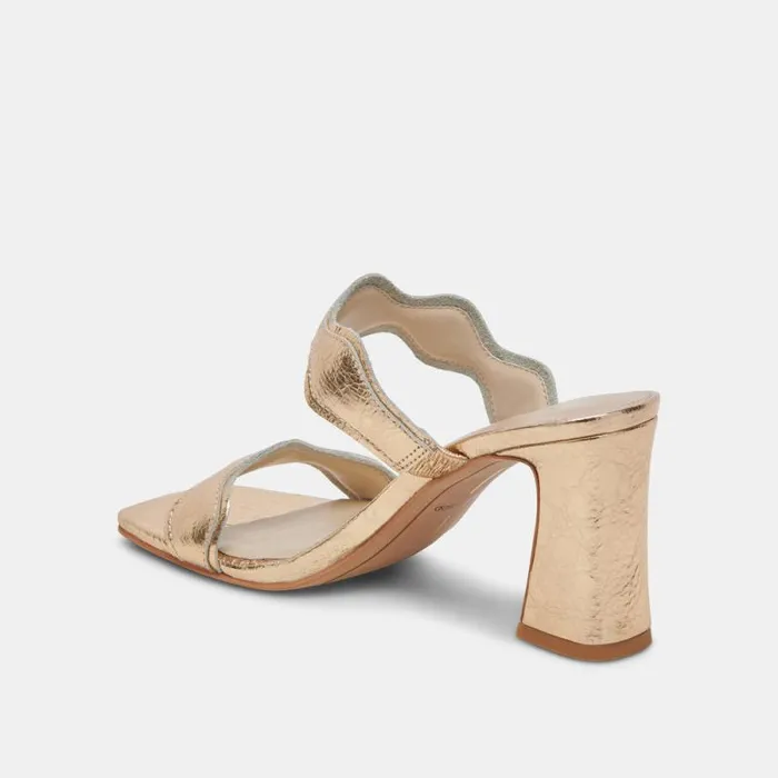 Dolce Vita Ilva Wide Heels Gold Distressed Leather Women Heels