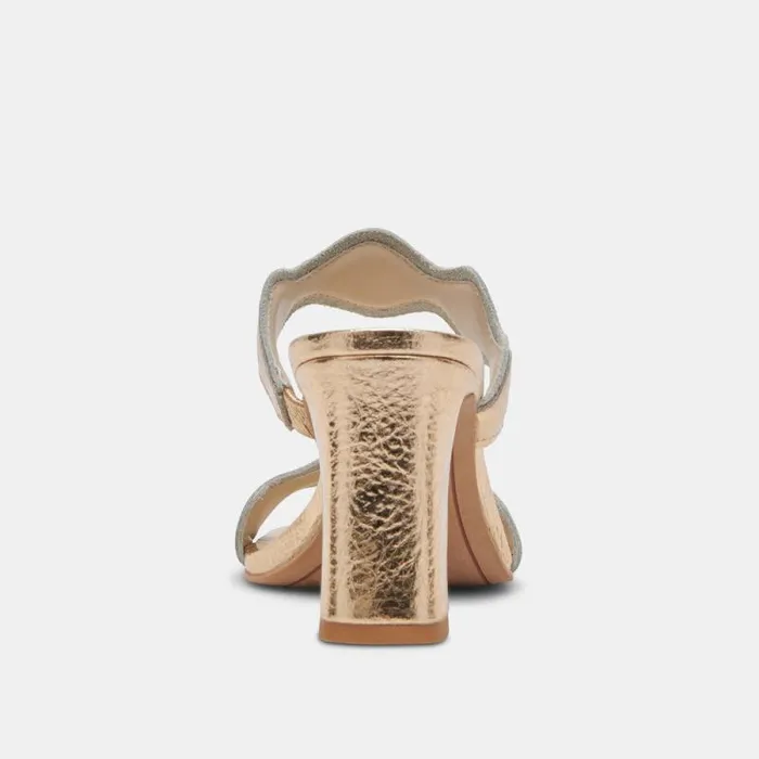 Dolce Vita Ilva Wide Heels Gold Distressed Leather Women Heels