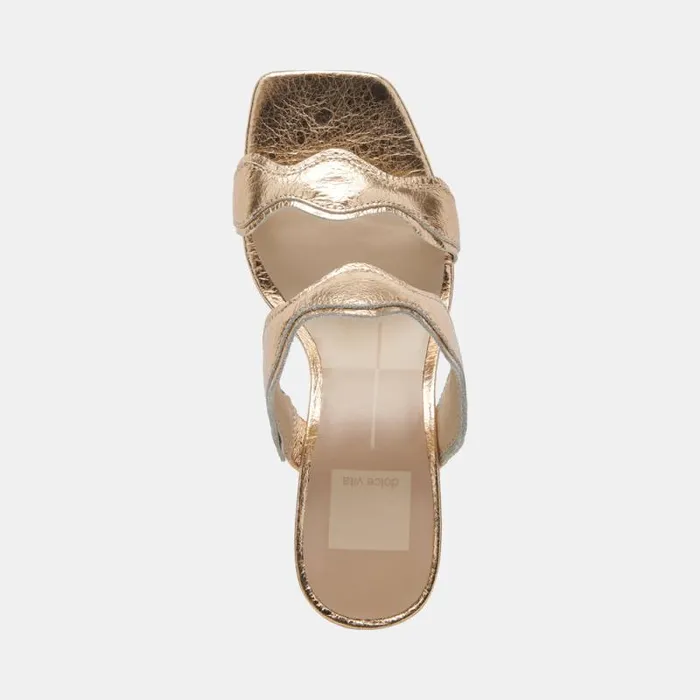 Dolce Vita Ilva Wide Heels Gold Distressed Leather Women Heels
