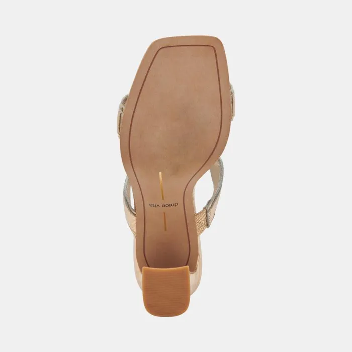 Dolce Vita Ilva Wide Heels Gold Distressed Leather Women Heels