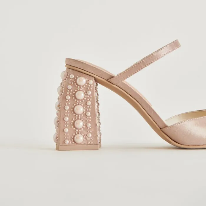 Dolce Vita Jemmy Pearl Heels Champagne Silk Women Heels