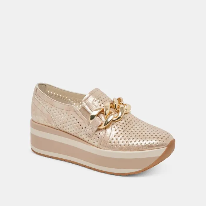 Dolce Vita Jhenee Perforated Sneakers Light Gold Nubuck Women Sneakers