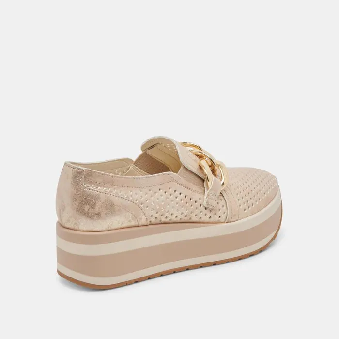 Dolce Vita Jhenee Perforated Sneakers Light Gold Nubuck Women Sneakers