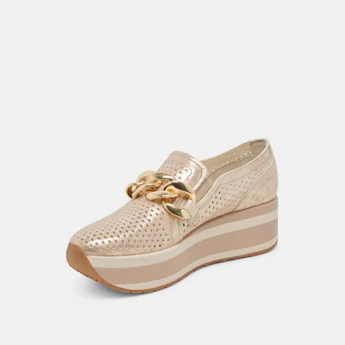 Dolce Vita Jhenee Perforated Sneakers Light Gold Nubuck Women Sneakers