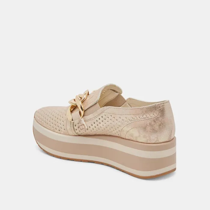 Dolce Vita Jhenee Perforated Sneakers Light Gold Nubuck Women Sneakers