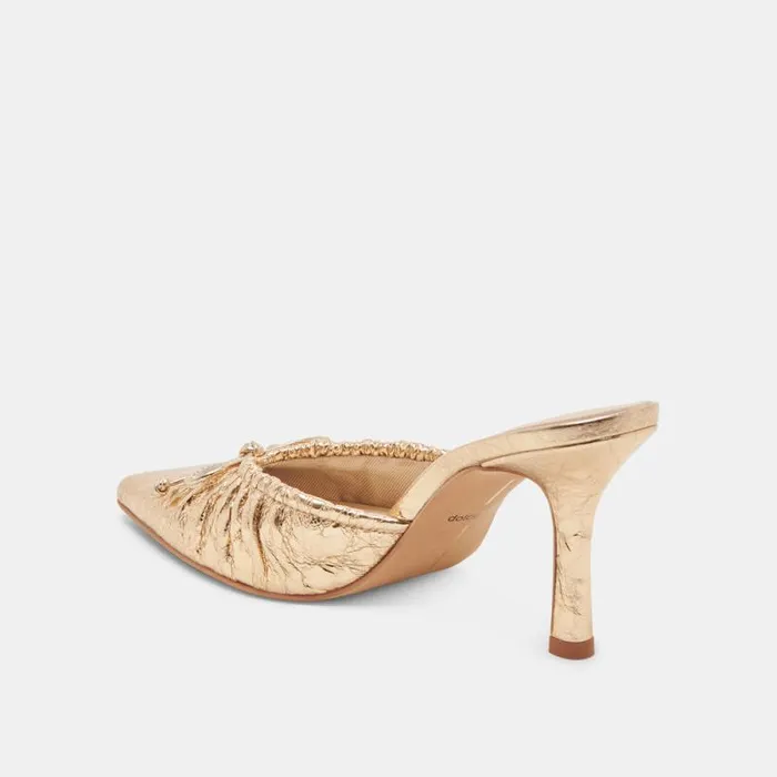 Dolce Vita Kairi Heels Gold Distressed Leather Women Mules and Clogs