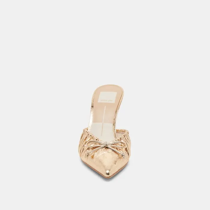 Dolce Vita Kairi Heels Gold Distressed Leather Women Mules and Clogs