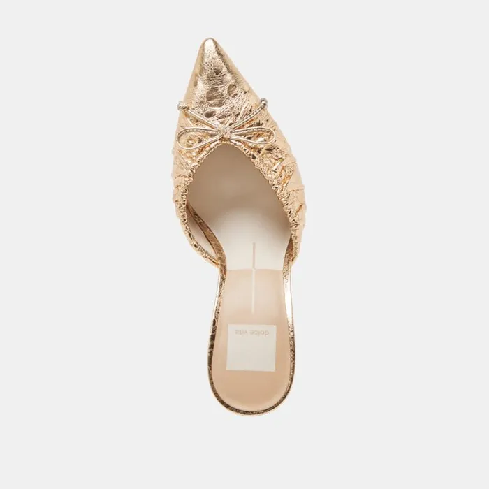 Dolce Vita Kairi Heels Gold Distressed Leather Women Mules and Clogs