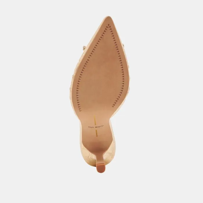 Dolce Vita Kairi Heels Gold Distressed Leather Women Mules and Clogs