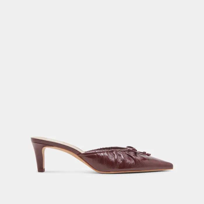 Dolce Vita Kairi Mid Heels Cranberry Crinkle Patent Women Mules and Clogs