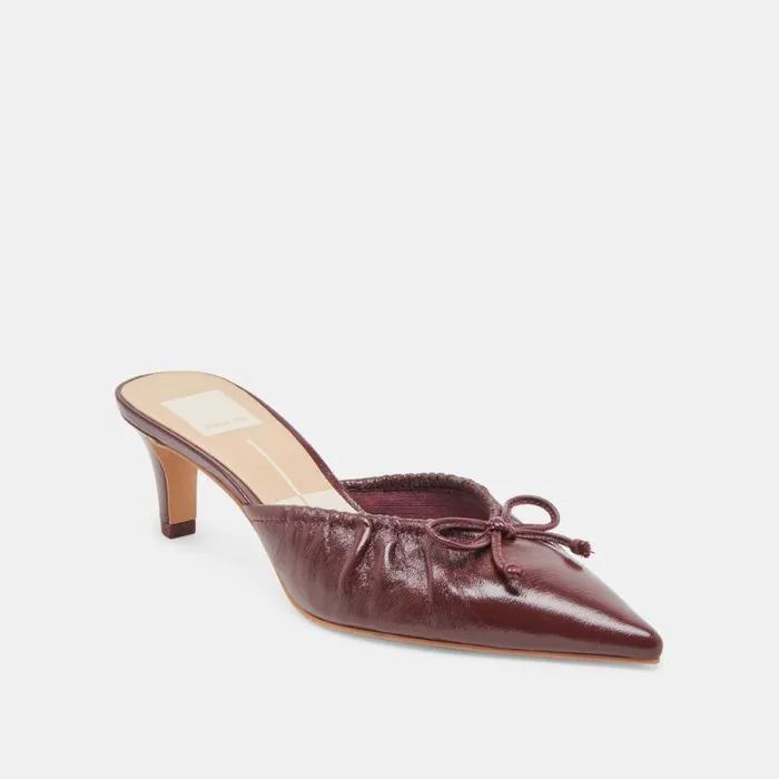 Dolce Vita Kairi Mid Heels Cranberry Crinkle Patent Women Mules and Clogs