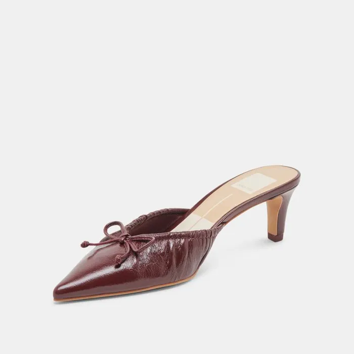 Dolce Vita Kairi Mid Heels Cranberry Crinkle Patent Women Mules and Clogs