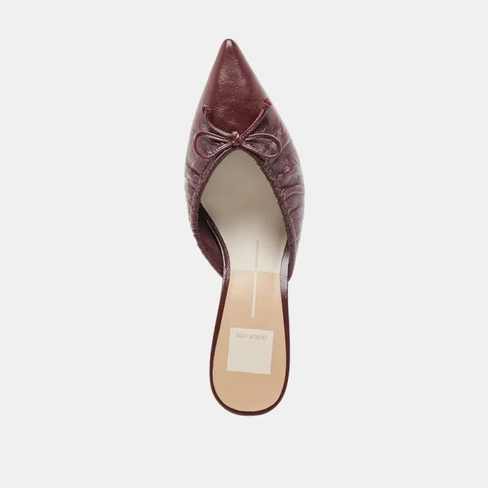 Dolce Vita Kairi Mid Heels Cranberry Crinkle Patent Women Mules and Clogs