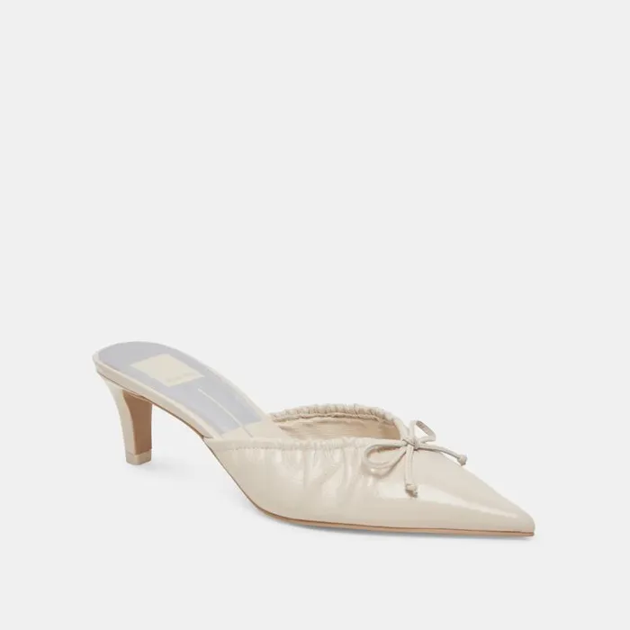 Dolce Vita Kairi Mid Heels Ivory Crinkle Patent Women Heels