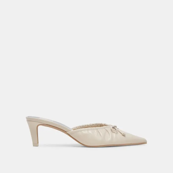 Dolce Vita Kairi Mid Heels Ivory Crinkle Patent Women Mules and Clogs