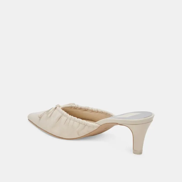 Dolce Vita Kairi Mid Heels Ivory Crinkle Patent Women Mules and Clogs