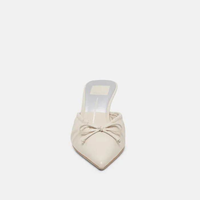 Dolce Vita Kairi Mid Heels Ivory Crinkle Patent Women Mules and Clogs